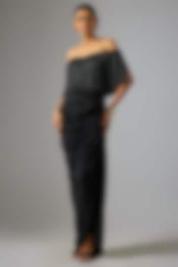 Black Japanese Crepe Draped Skirt by 431-88 By Shweta Kapur at Pernia's Pop Up Shop