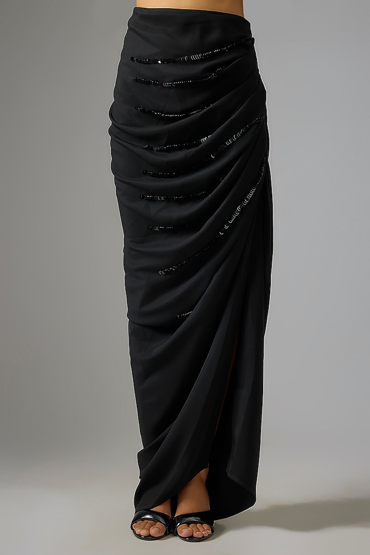 Black Japanese Crepe Draped Skirt by 431-88 By Shweta Kapur at Pernia's Pop Up Shop
