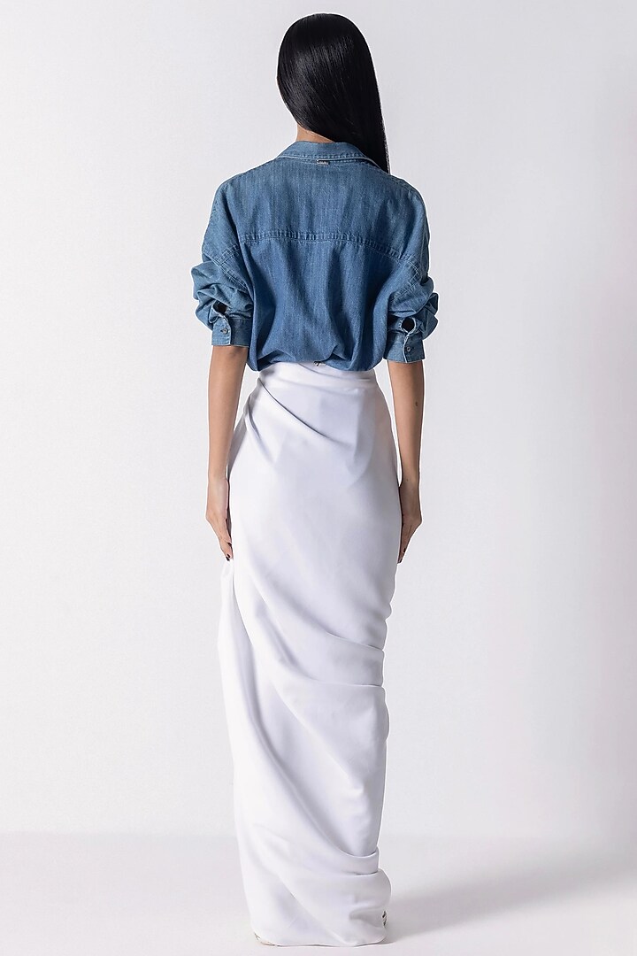 White Blended Crepe Draped Skirt by 431-88 By Shweta Kapur at Pernia's Pop Up Shop