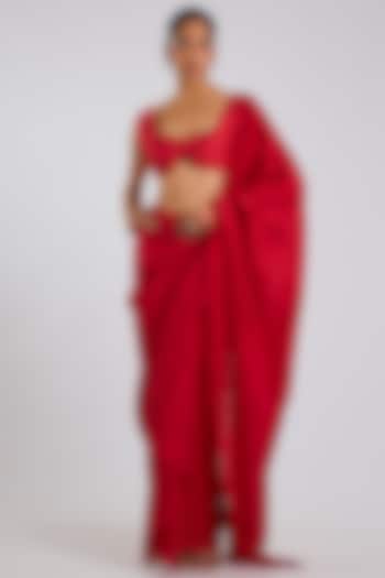 Red Silk Pre-Draped Wedding Saree by 431-88 By Shweta Kapur at Pernia's Pop Up Shop