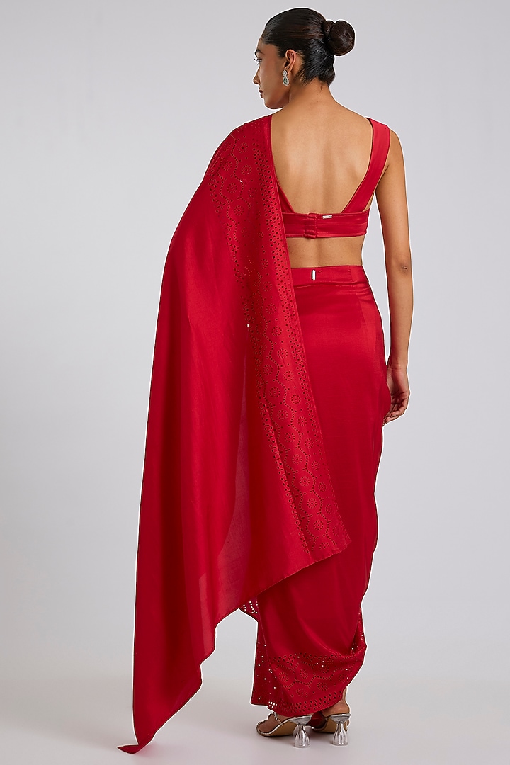 Red Silk Pre-Draped Wedding Saree by 431-88 By Shweta Kapur at Pernia's Pop Up Shop