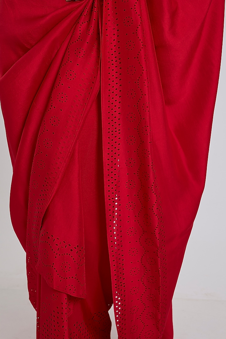 Red Silk Pre-Draped Wedding Saree by 431-88 By Shweta Kapur at Pernia's Pop Up Shop