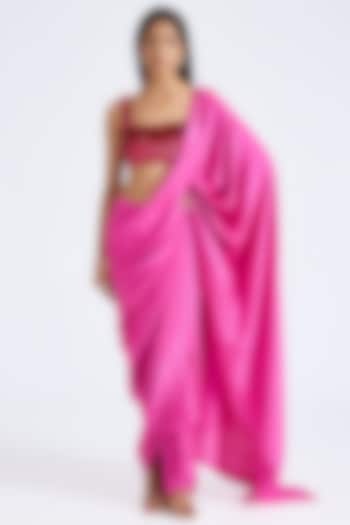 Fuchsia Silk Pre-Draped Wedding Saree by 431-88 By Shweta Kapur at Pernia's Pop Up Shop