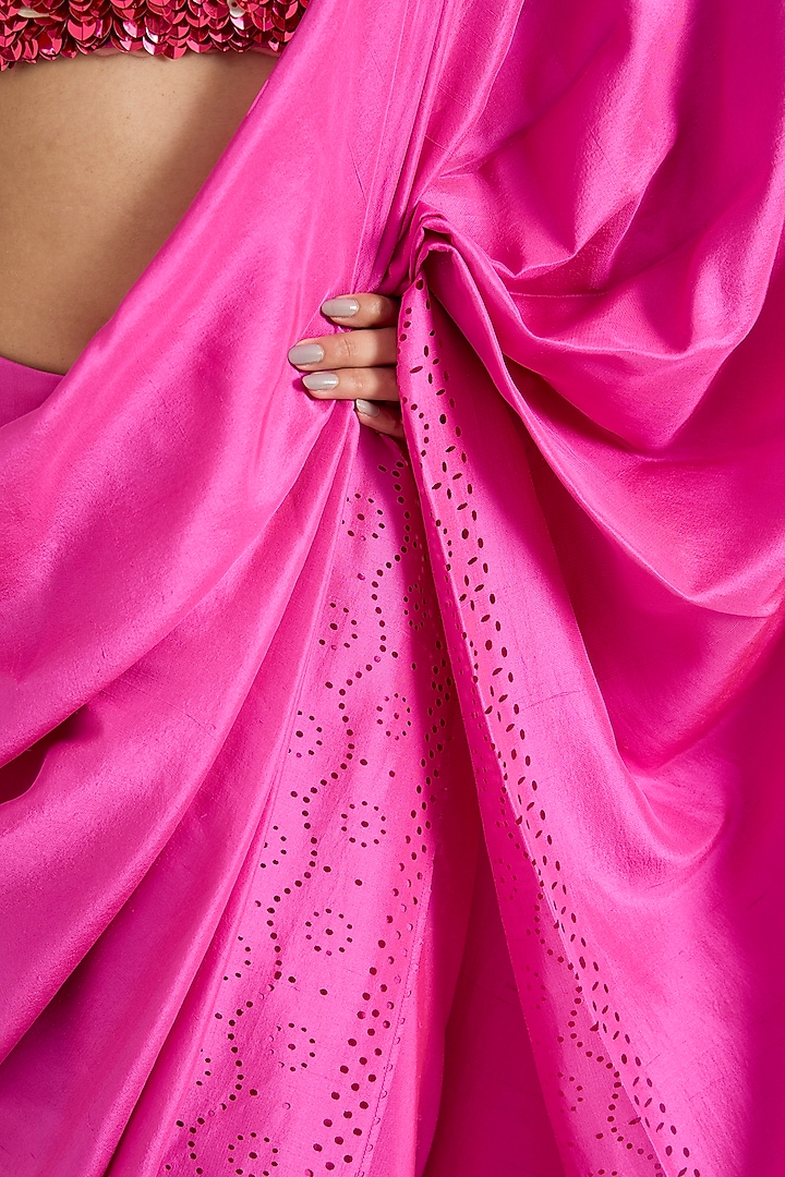 Fuchsia Silk Pre-Draped Wedding Saree by 431-88 By Shweta Kapur at Pernia's Pop Up Shop