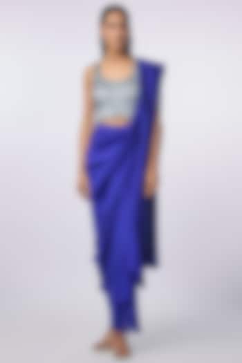 Electric Blue Silk Cutwork Godet Pre-Draped Wedding Saree by 431-88 By Shweta Kapur at Pernia's Pop Up Shop