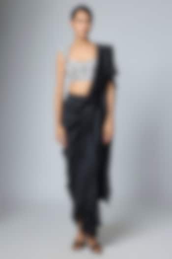 Black Silk Pre-Draped Wedding Saree by 431-88 By Shweta Kapur at Pernia's Pop Up Shop