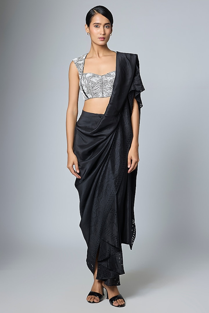 Black Silk Pre-Draped Wedding Saree by 431-88 By Shweta Kapur at Pernia's Pop Up Shop