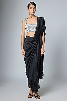 Black Silk Pre-Draped Saree by 431-88 By Shweta Kapur-POPULAR PRODUCTS AT STORE