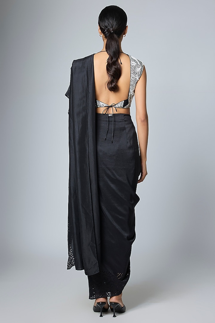 Black Silk Pre-Draped Wedding Saree by 431-88 By Shweta Kapur at Pernia's Pop Up Shop