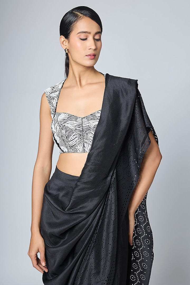Black Silk Pre-Draped Wedding Saree by 431-88 By Shweta Kapur at Pernia's Pop Up Shop