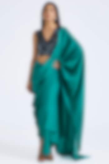 Emerald Green Silk Pre-Draped Wedding Saree by 431-88 By Shweta Kapur at Pernia's Pop Up Shop