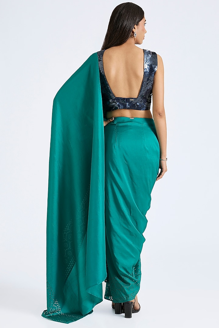 Emerald Green Silk Pre-Draped Wedding Saree by 431-88 By Shweta Kapur at Pernia's Pop Up Shop