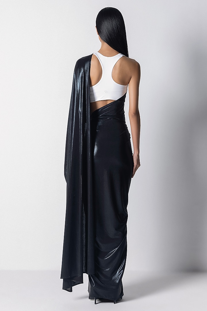 Black Liquid Jersey Wedding Saree by 431-88 By Shweta Kapur at Pernia's Pop Up Shop