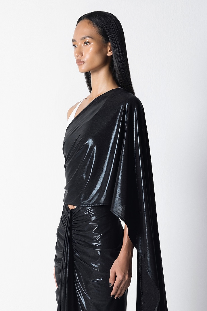 Black Liquid Jersey Wedding Saree by 431-88 By Shweta Kapur at Pernia's Pop Up Shop