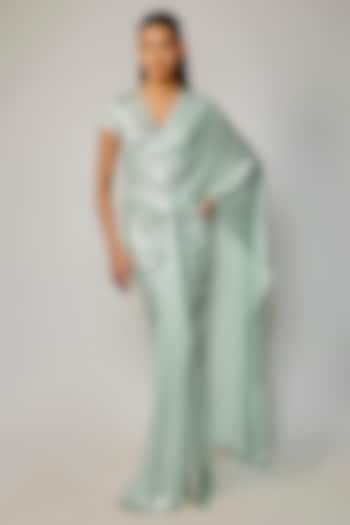 Mint Liquid Jersey Wedding Saree by 431-88 By Shweta Kapur at Pernia's Pop Up Shop