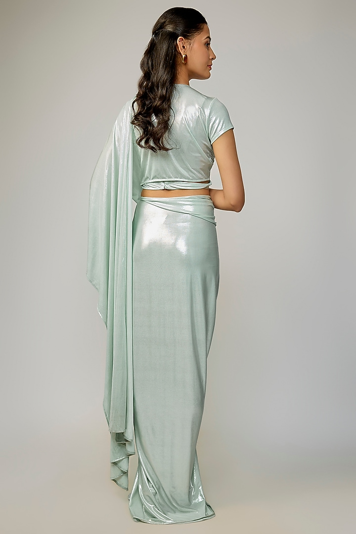 Mint Liquid Jersey Wedding Saree by 431-88 By Shweta Kapur at Pernia's Pop Up Shop