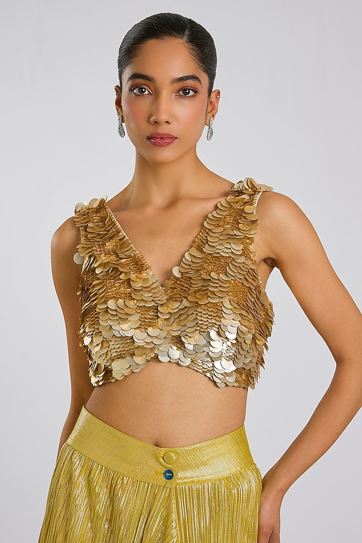 Champagne Cotton Hand Embroidered Blouse by 431-88 By Shweta Kapur at Pernia's Pop Up Shop