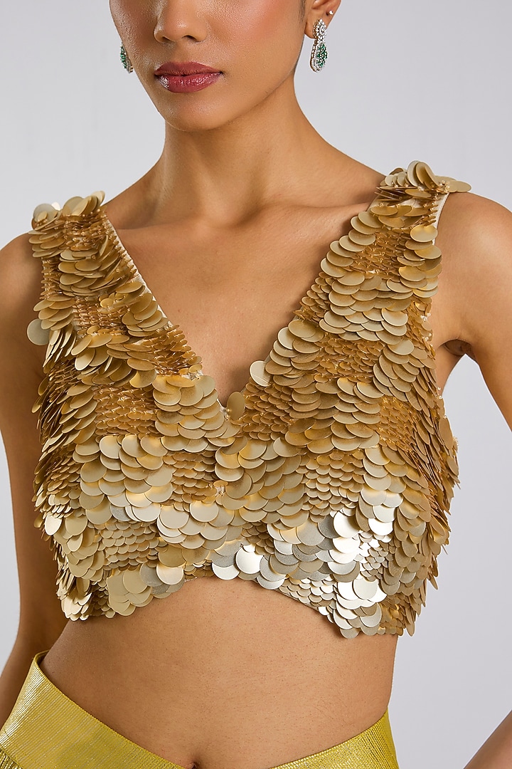 Champagne Cotton Hand Embroidered Blouse by 431-88 By Shweta Kapur at Pernia's Pop Up Shop