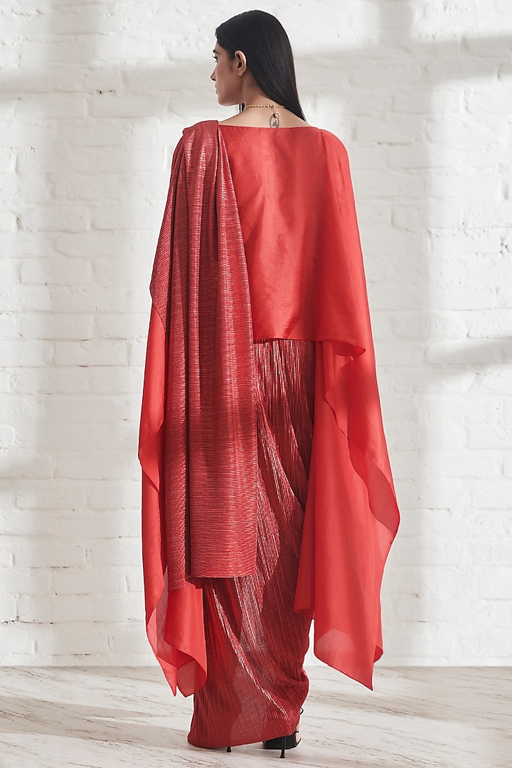 Red Pre-Draped Metallic Wedding Saree with Sk Cape by 431-88 By Shweta Kapur at Pernia's Pop Up Shop