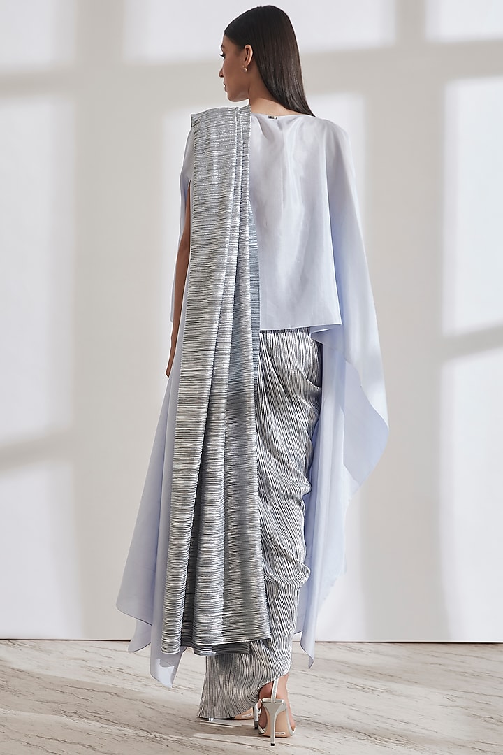 Ice Blue Dupion Silk Cape by 431-88 By Shweta Kapur at Pernia's Pop Up Shop