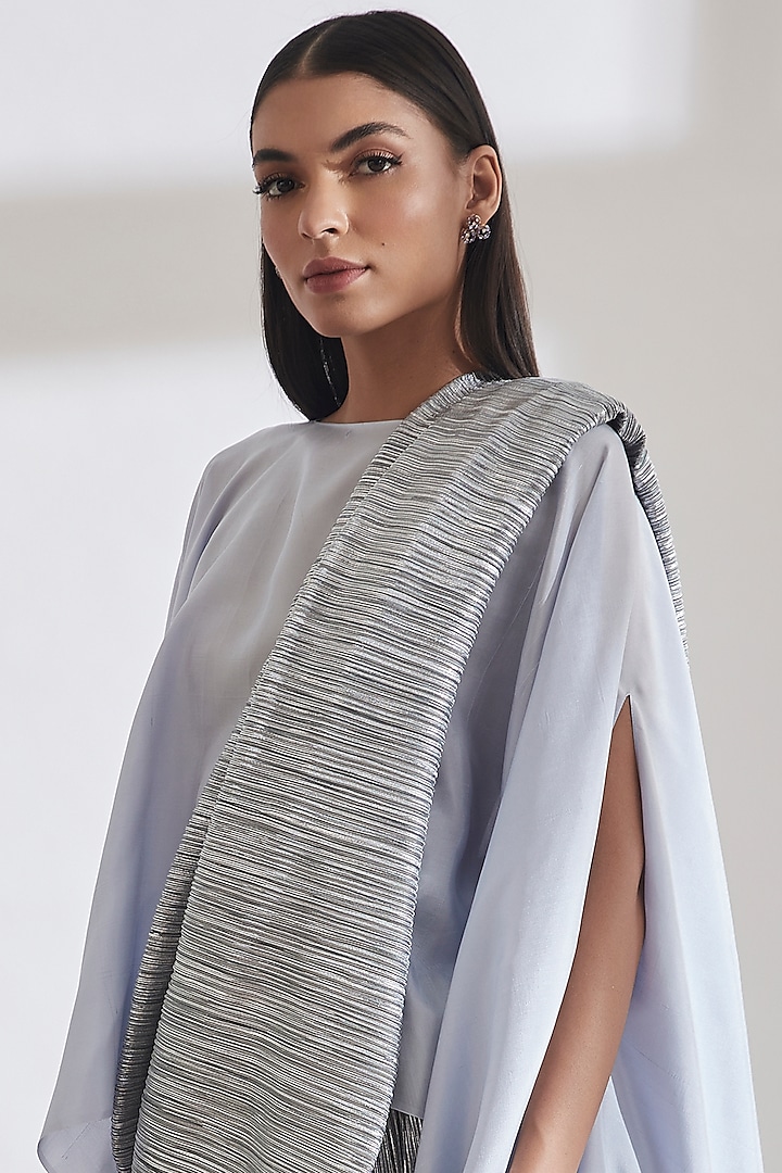 Ice Blue Dupion Silk Cape by 431-88 By Shweta Kapur at Pernia's Pop Up Shop