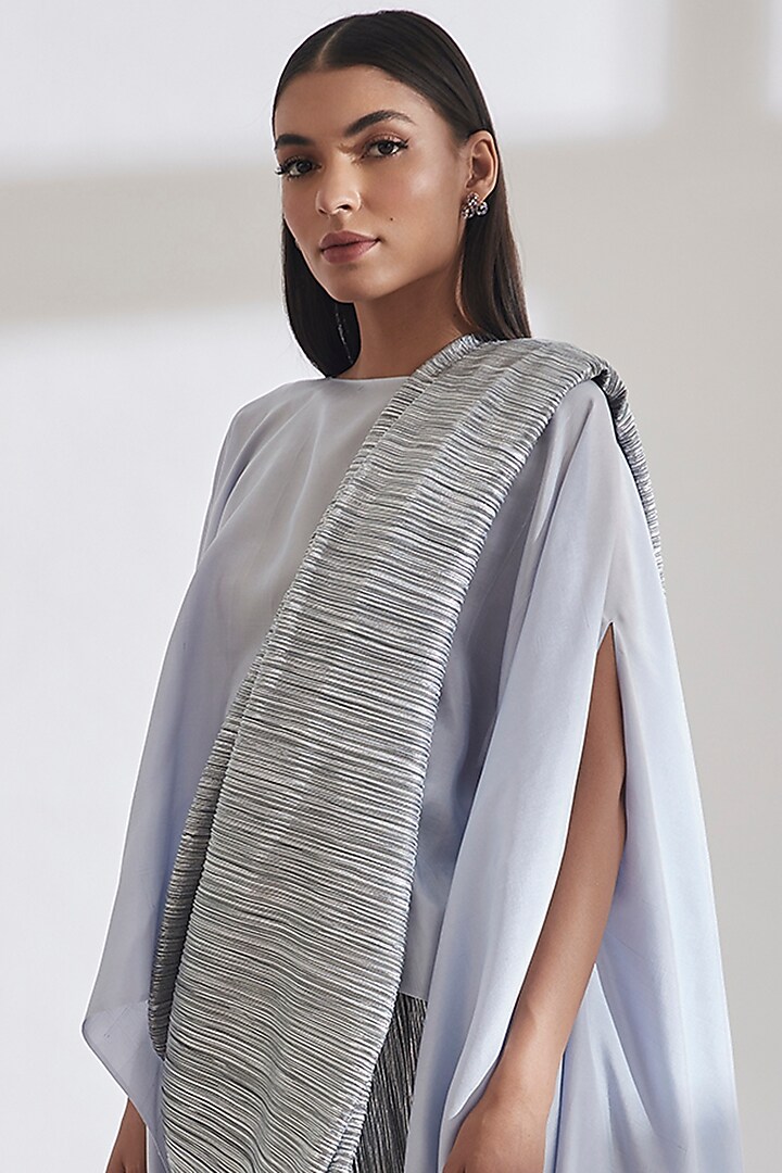 Powder Blue Pre-Draped Metallic Wedding Saree by 431-88 By Shweta Kapur at Pernia's Pop Up Shop