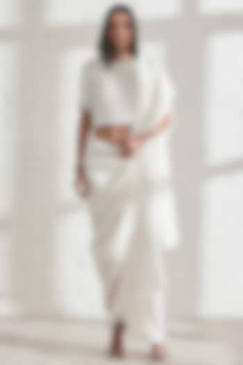 White Dupion Silk Pre-Pleated Reception Saree by 431-88 By Shweta Kapur at Pernia's Pop Up Shop