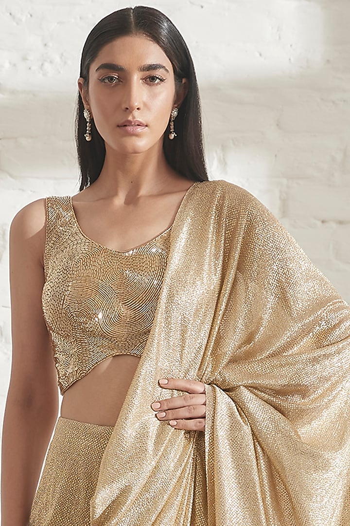 Gold Hand Embroidered Top by 431-88 By Shweta Kapur at Pernia's Pop Up Shop