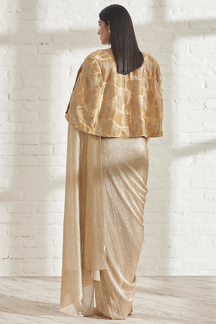 Gold Hand Embroidered Wave Cape by 431-88 By Shweta Kapur at Pernia's Pop Up Shop