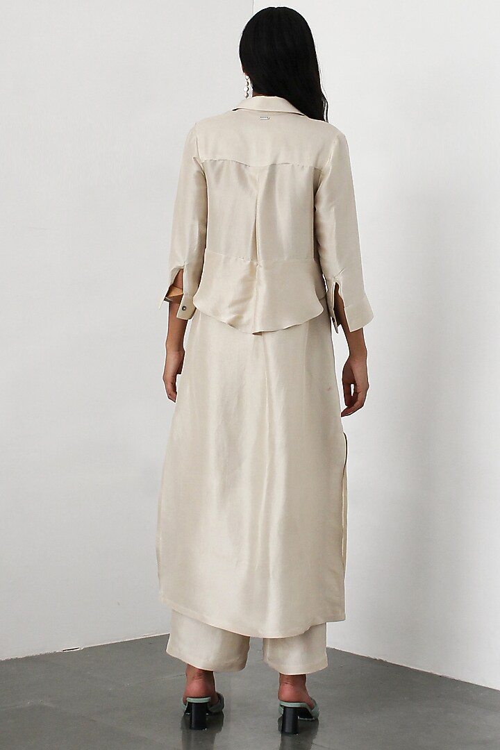 Champagne Dupion Silk Kurta knot Set by 431-88 By Shweta Kapur at Pernia's Pop Up Shop
