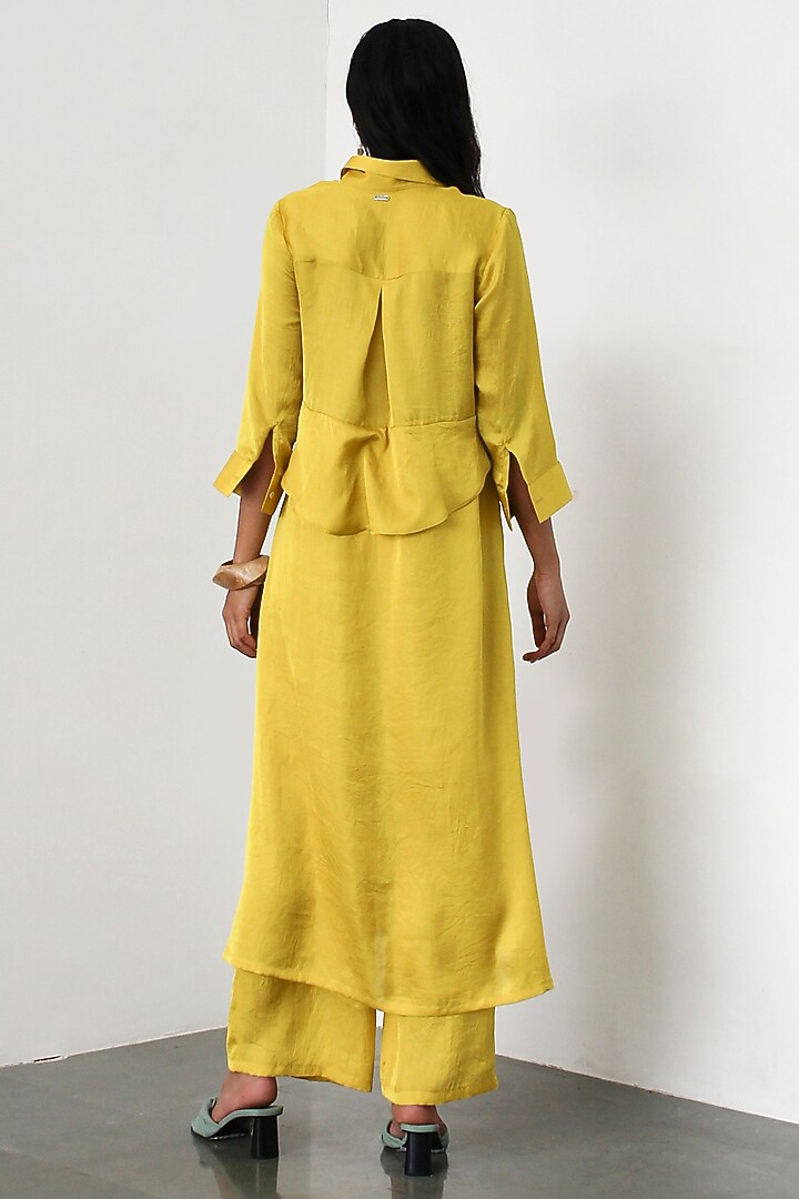 Lemon Silk Knot Kurta Set by 431-88 By Shweta Kapur at Pernia's Pop Up Shop