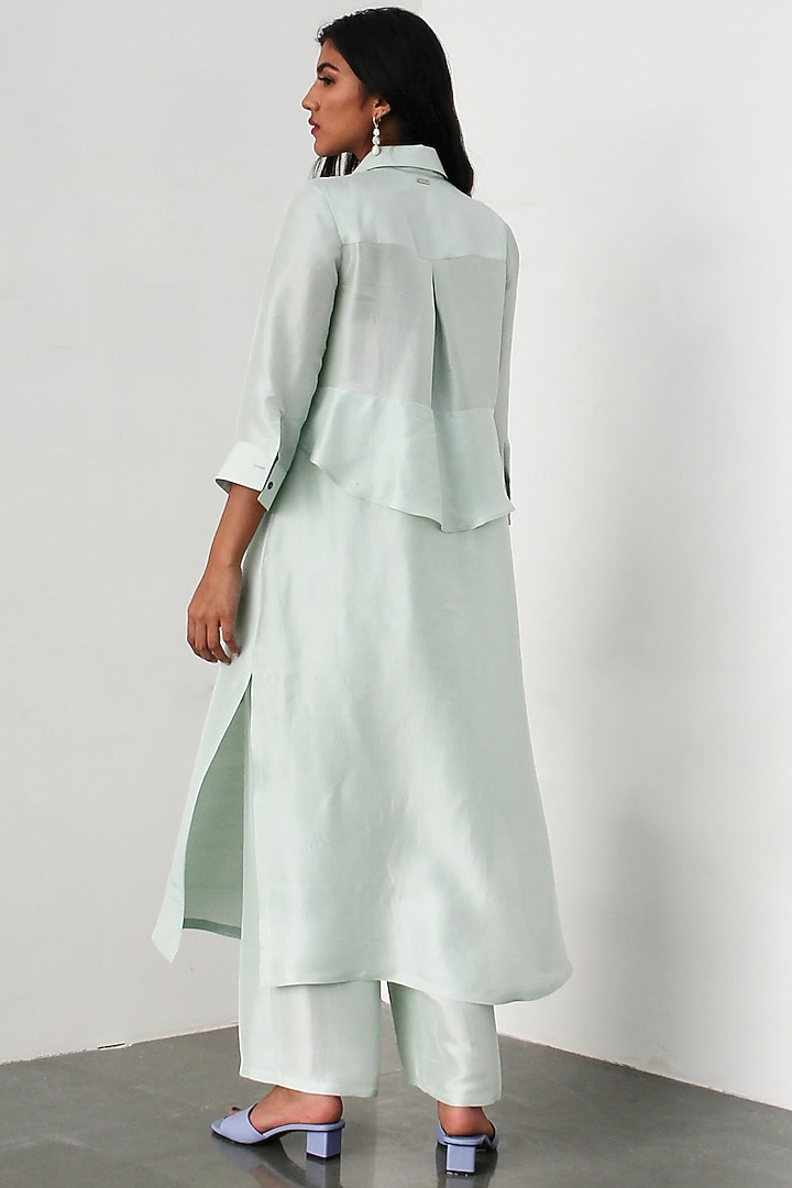 Mint Dupion Silk Knot Kurta Set by 431-88 By Shweta Kapur at Pernia's Pop Up Shop