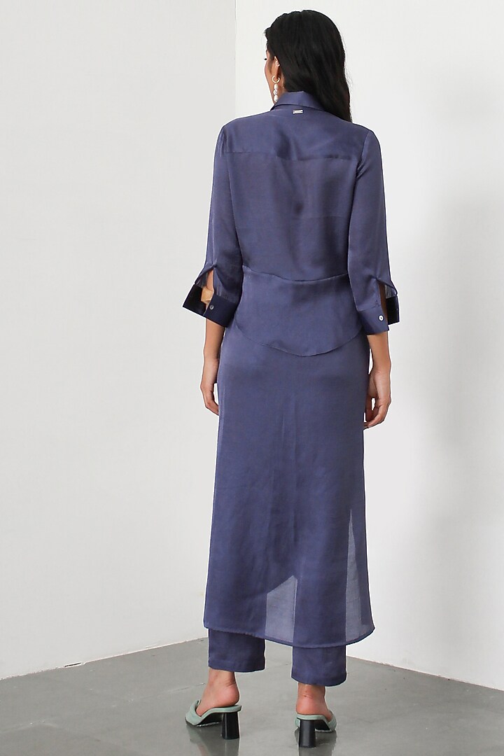 Berry Blue Hand Embroidered Twist Kurta Set by 431-88 By Shweta Kapur at Pernia's Pop Up Shop