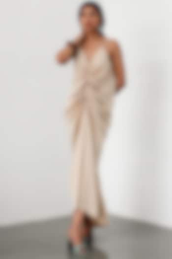 Champagne Ruched Slip Dress by 431-88 By Shweta Kapur