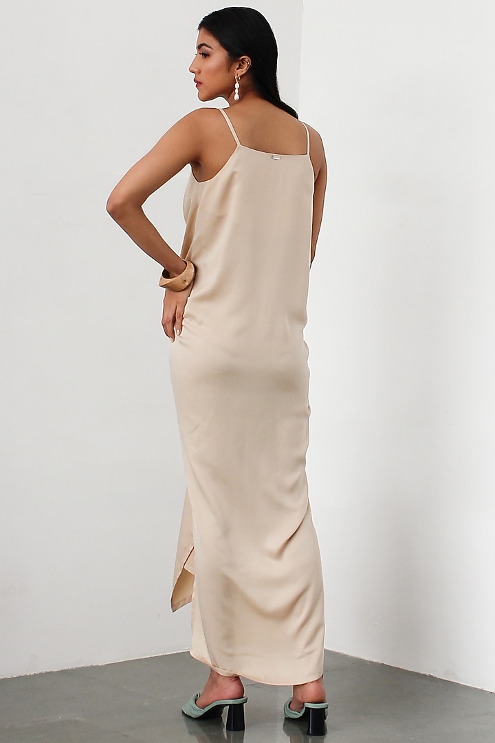 Champagne Ruched Slip Vacation Dress by 431-88 By Shweta Kapur at Pernia's Pop Up Shop