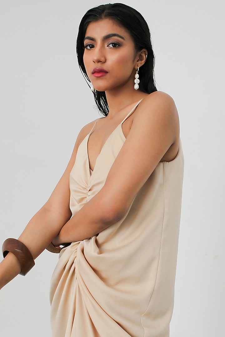 Champagne Ruched Slip Vacation Dress by 431-88 By Shweta Kapur at Pernia's Pop Up Shop