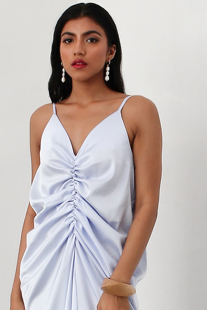 Ice Blue Ruched Slip Vacation Dress by 431-88 By Shweta Kapur at Pernia's Pop Up Shop
