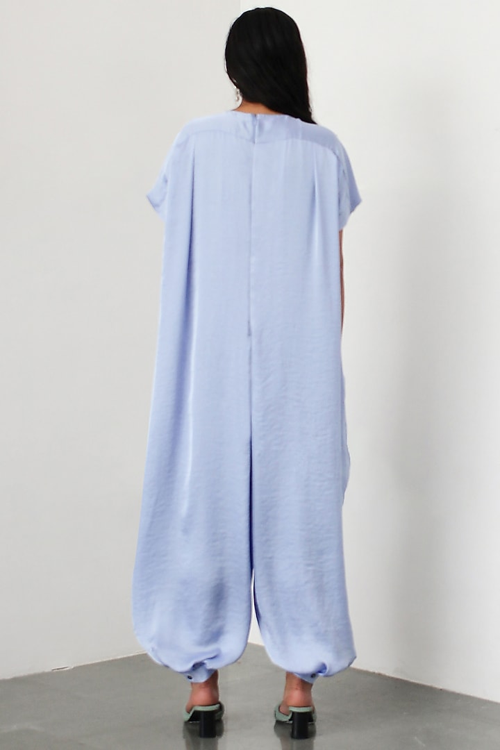 Ice Blue Satin Lounge Jumpsuit by 431-88 By Shweta Kapur at Pernia's Pop Up Shop