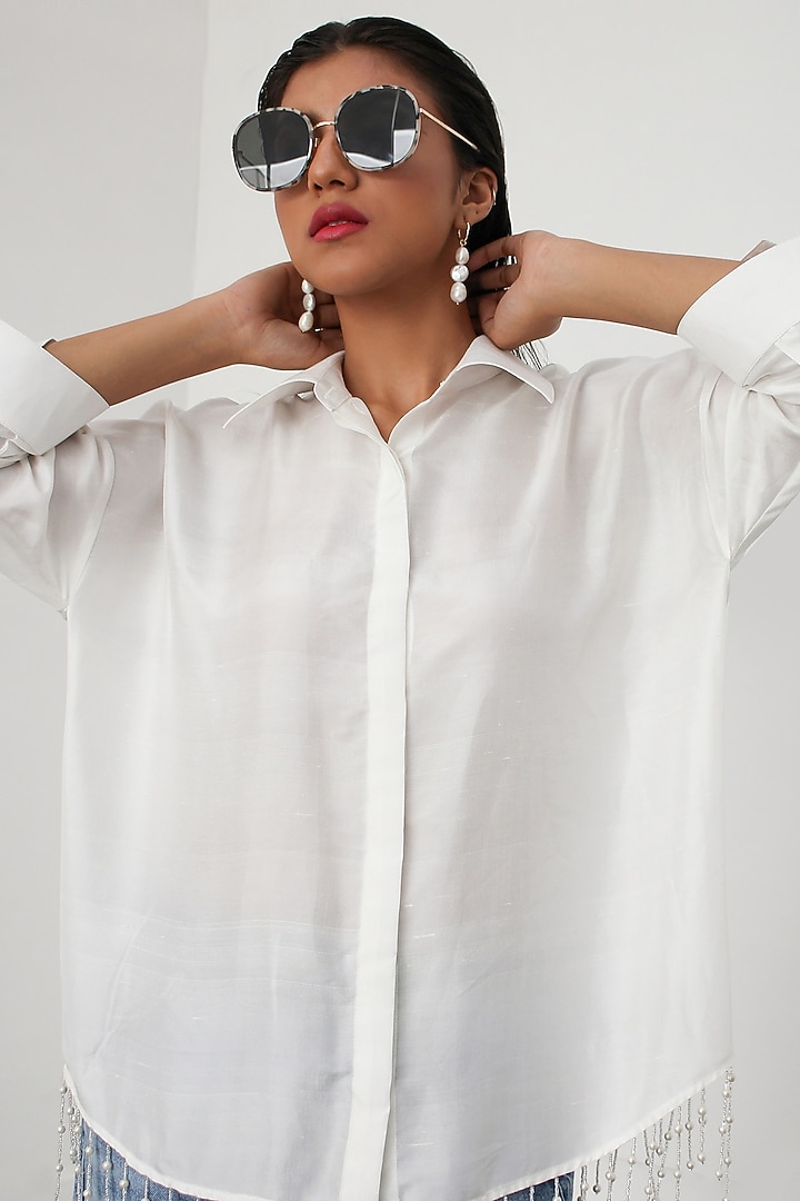 White Pearl Shirt by 431-88 By Shweta Kapur at Pernia's Pop Up Shop