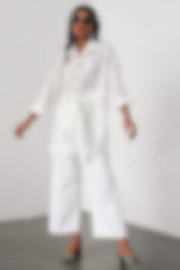 White Dupion Silk Knot Shirt by 431-88 By Shweta Kapur