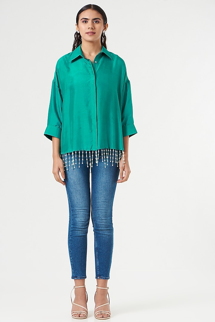 Emerald Silk Shirt by 431-88 By Shweta Kapur at Pernia's Pop Up Shop