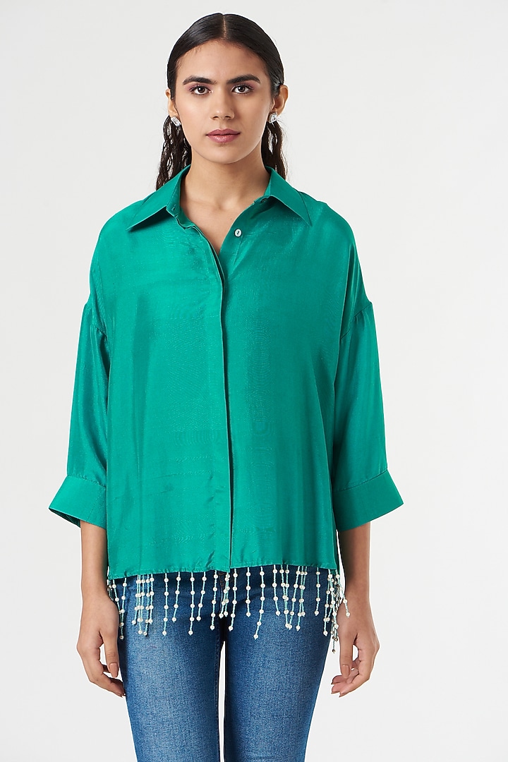 Emerald Silk Shirt by 431-88 By Shweta Kapur at Pernia's Pop Up Shop