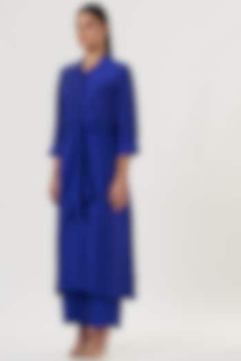 Midnight Blue Dupion Silk Kurta Set by 431-88 By Shweta Kapur at Pernia's Pop Up Shop