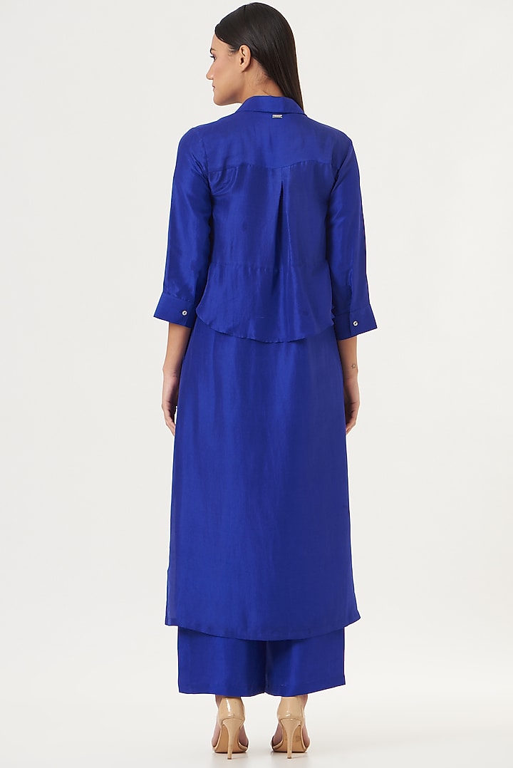 Midnight Blue Dupion Silk Kurta Set by 431-88 By Shweta Kapur at Pernia's Pop Up Shop