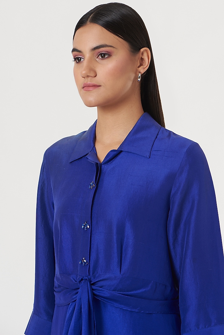 Midnight Blue Dupion Silk Kurta Set by 431-88 By Shweta Kapur at Pernia's Pop Up Shop