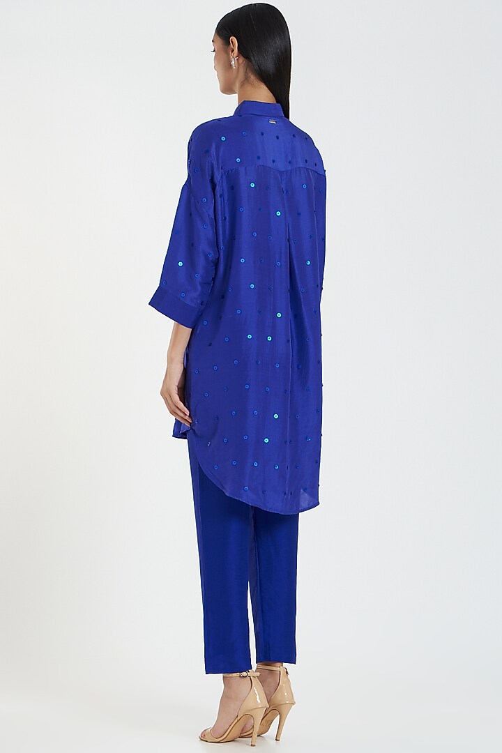 Navy Blue Embellished Shirt by 431-88 By Shweta Kapur at Pernia's Pop Up Shop