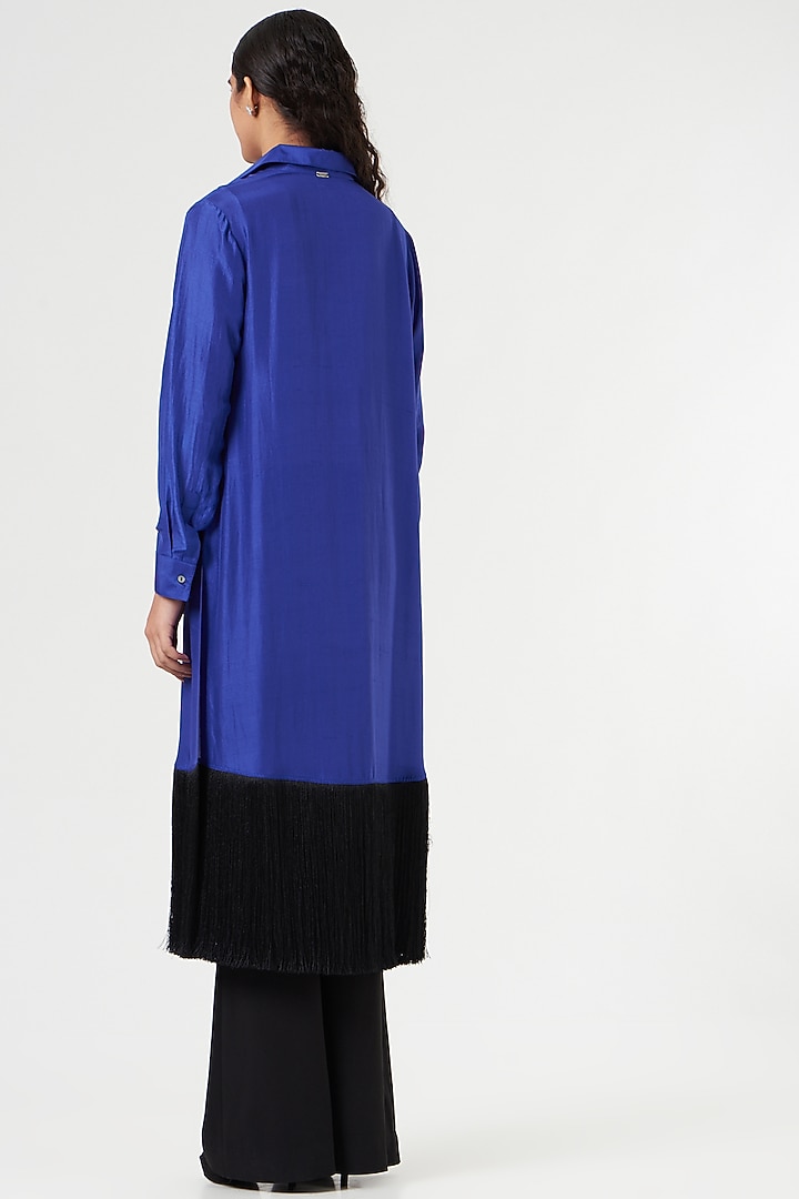Electric Blue & Black Silk Long Shirt by 431-88 By Shweta Kapur at Pernia's Pop Up Shop