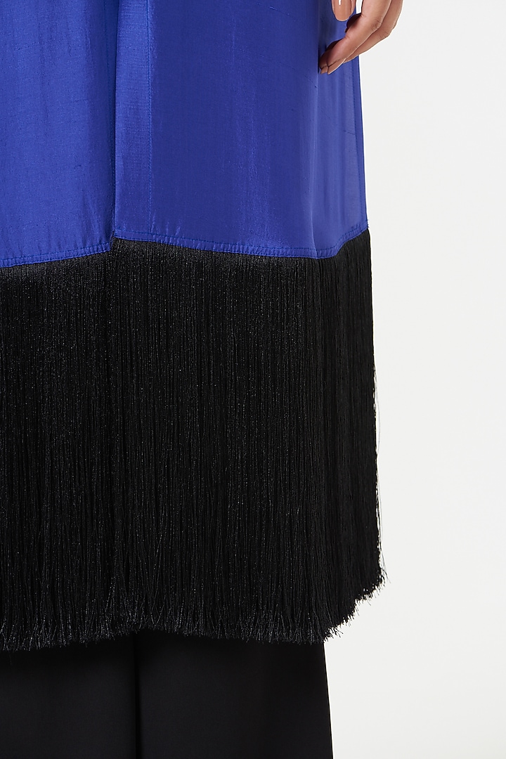 Electric Blue & Black Silk Long Shirt by 431-88 By Shweta Kapur at Pernia's Pop Up Shop