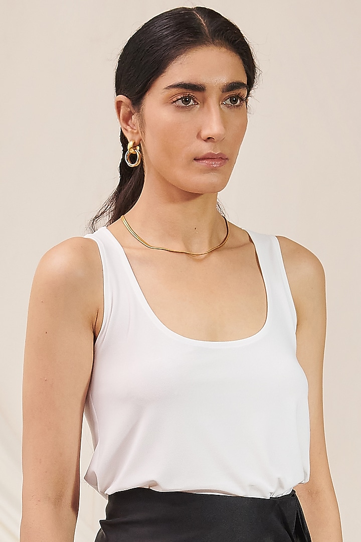 White Sleeveless Tank Top by 431-88 By Shweta Kapur at Pernia's Pop Up Shop