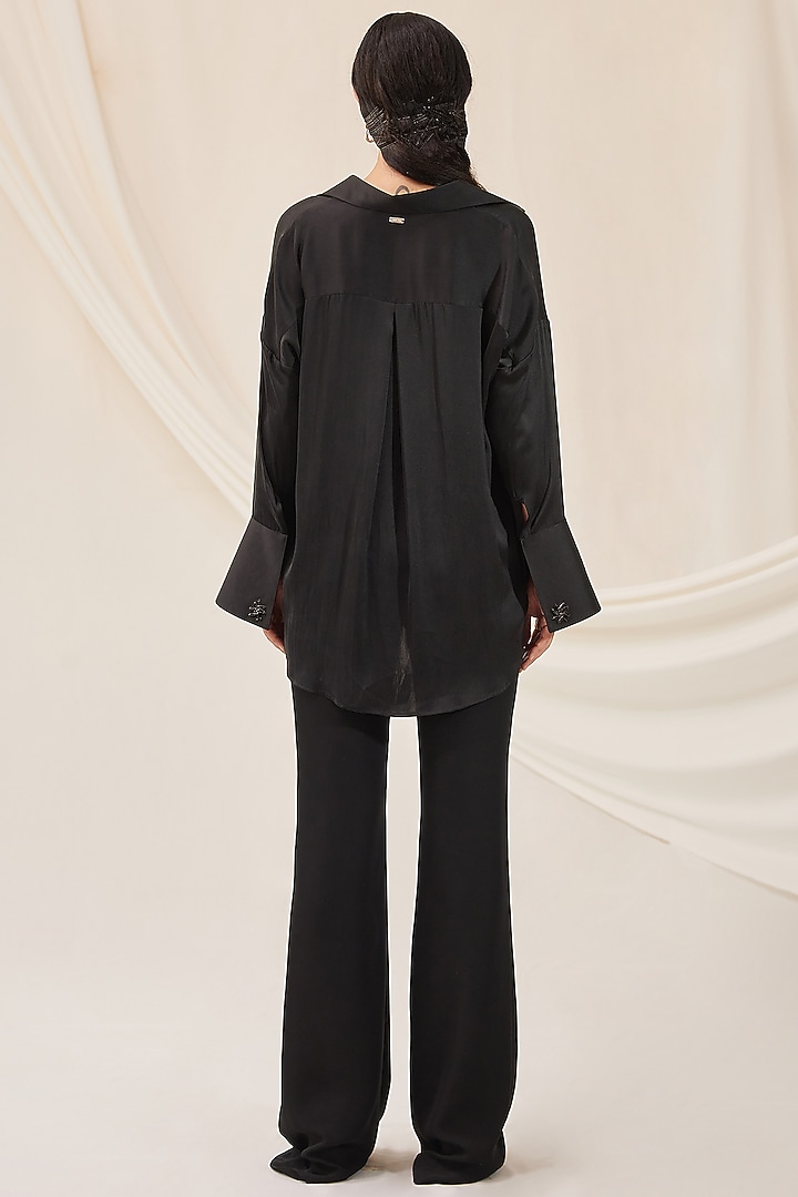 Black Stretch Silk Shirt by 431-88 By Shweta Kapur at Pernia's Pop Up Shop